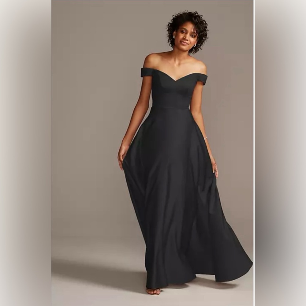 Off shoulder satin a-line bridesmaid dress - Celebrate DB Studio - Davids Bridal
